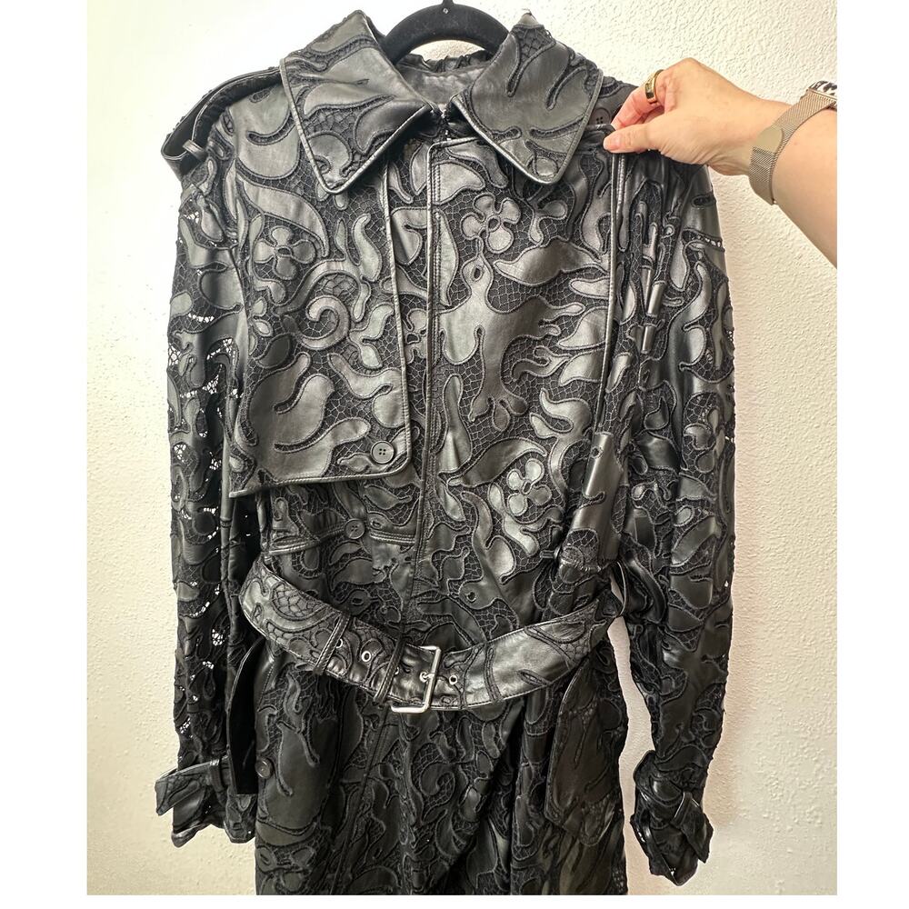 Alexander McQueen Black Leather Lace Belted Trench Coat Made in Italy 14 - Picture 5 of 16